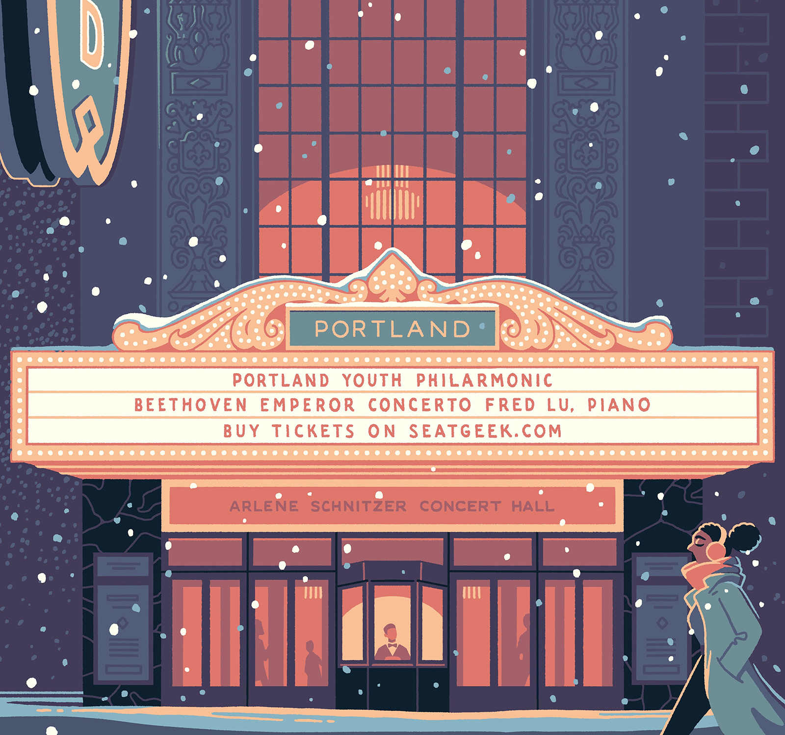 Arlene Schnitzer Concert Hall illustration night oregon portland poster procreate theater venue winter