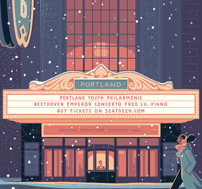 Arlene Schnitzer Concert Hall illustration night oregon portland poster procreate theater venue winter