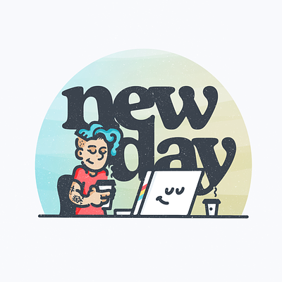 It's Always a New Day coffee computer cute day happy illustration java laptop mac mental health mindful mindfulness new day pc positive positivity procreate