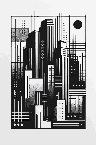 Vector City architecture art blackwhite color desing drawing graphic design illustration minimalist modern