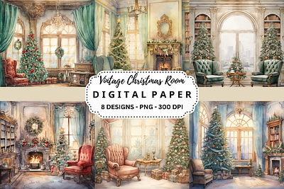 Vintage Christmas Room Background commercial use art