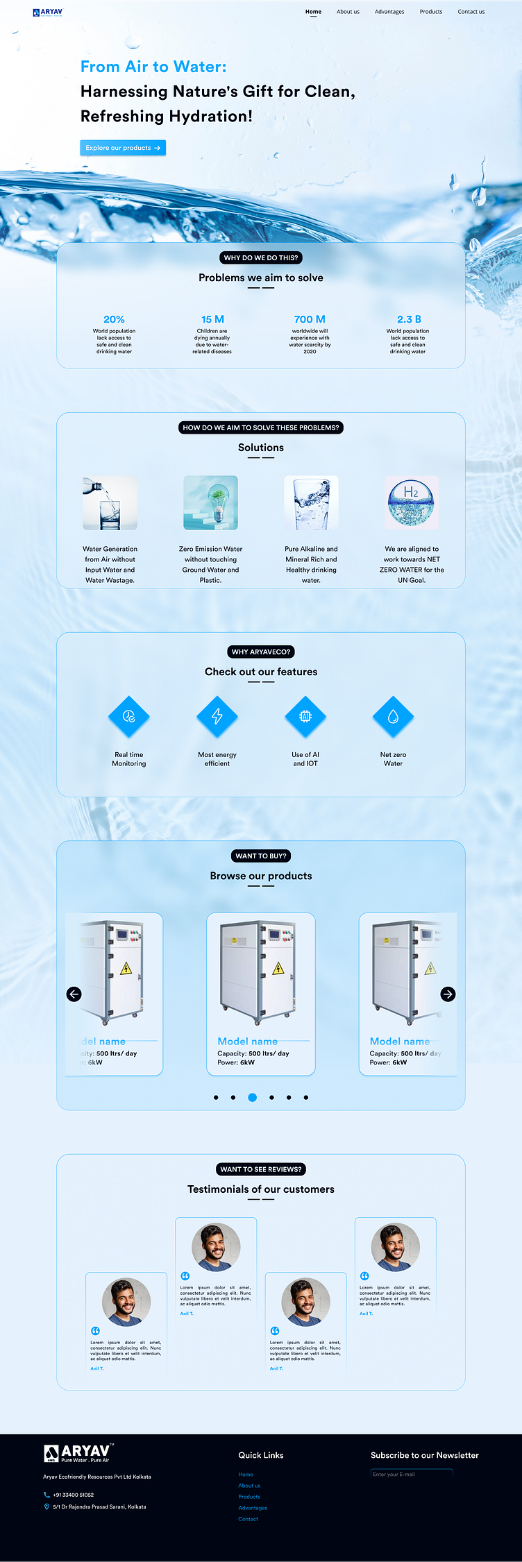 Home Page for Water Purifier Company by Anand Bondge on Dribbble
