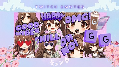 Twitch Emotes 3d animation branding cute emotes gg good vibes graphic design twitch twitchoverlay