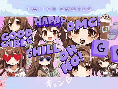Twitch Emotes 3d animation branding cute emotes gg good vibes graphic design twitch twitchoverlay