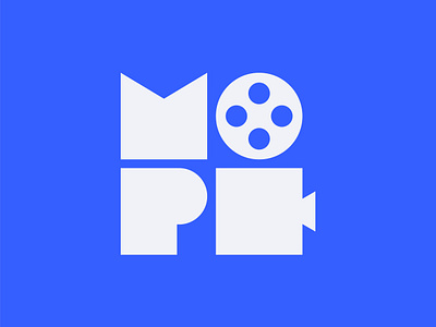 MOPI blue branding camera cinema clean design film films imax logo logos minimal movie movie theater movies reel theater typography vector word type