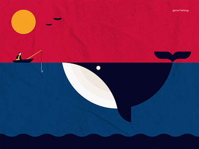 Gone fishing. bold cold contrast illustration illustrator retro vector warm whale