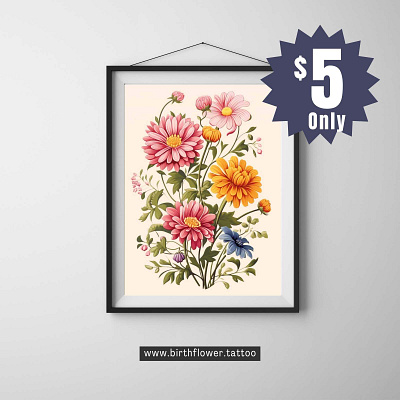 Family Birth Flower Wall Art - Birth Flower Drawing Gift birth flower birth flower art birth flower drawing birth flower gift birth flower poster birth flower wall art birthflower gift