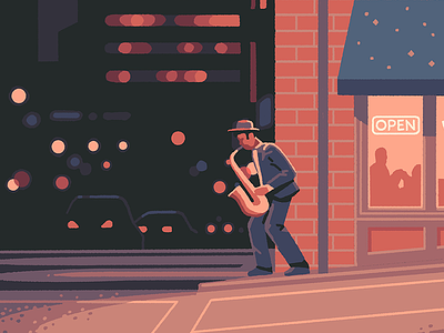 Crystal Ballroom illustration jazz musician night oregon portland poster procreate saxophone street
