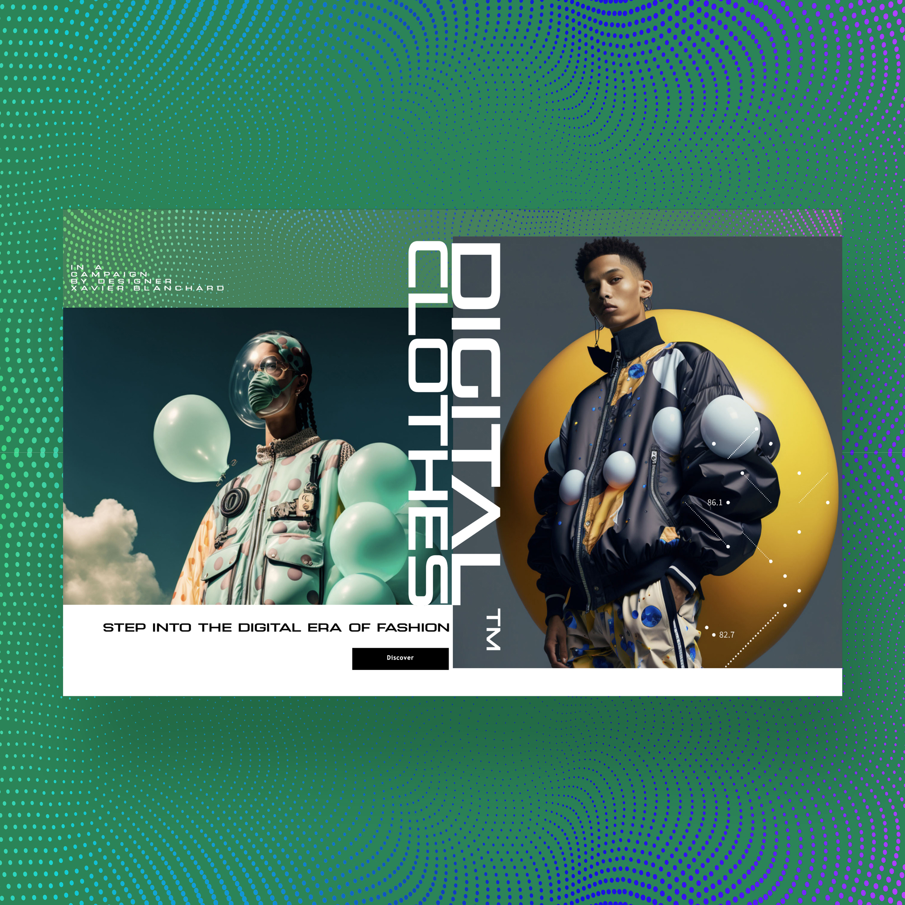 Digital Clothes Web Ui Design Concept ai ai fashion artificial intelligence character design digital art dls design graphic design green mid journey photography ui ui design ux ux design web design