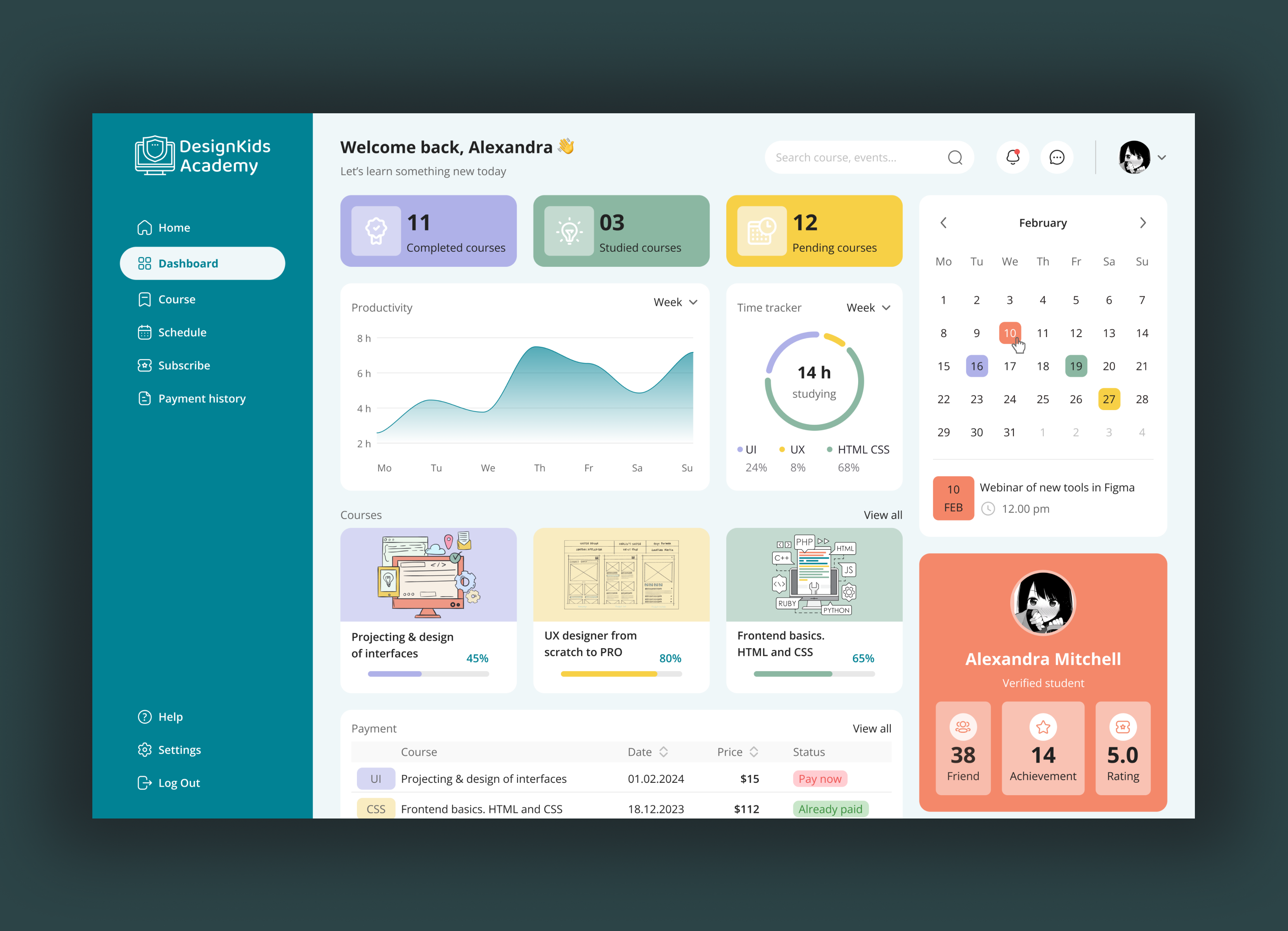 Student Dashboard UI admindashboard app dashboard design interface personaldashboard student ui userdashboard uxdashboard