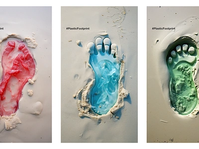 Plastic footprint art direction carbon footprint circular economy ecology environment environmentalist graphic design planet plastic plastic footprint plastic pollution plastic waste pollution poster design save the planet sustainability visual design