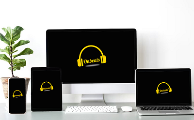 Onbeats Logo Design audioexperience branding design designreveal digitaldesign headphones logo mockup music musicaap musicapp onbeats sound spotify ui yellow