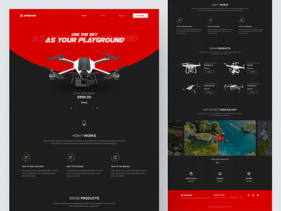 Dronation Latest Drone Selling Website UI Concept black dark design dron landing page minimal modern red ui ux