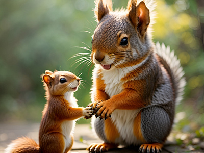 Two Squirrels being Friendly with Each other, AI generated art ai generated animal animals creation cute design prompt promt