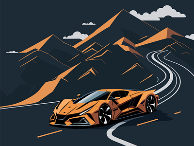 Lamborghini Huracan Sports Car in Mountain Side Road Vector car car and road car and rod vector car illustration car travel cloud hill lamborghini mountain mountain side road mountain vector road vector sports car taxi car transportation vehicle wheel