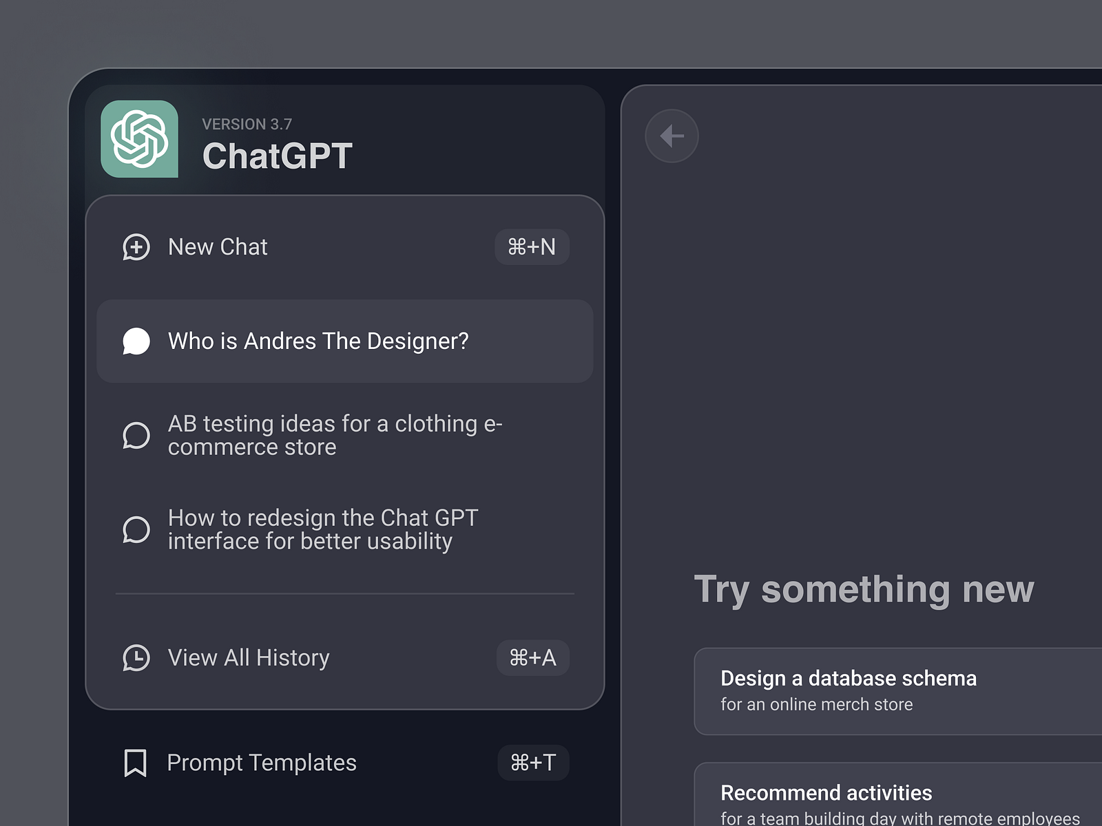 Chat GPT Side Menu UI Redesign by Andres Gonzalez on Dribbble