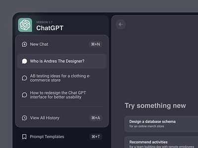 Chat GPT Side Menu UI Redesign ai ai chat chat bot chat gpt generative ai product designer redesign side bar side menu side navigation ui uiux ux