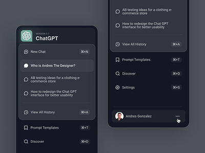 ChatGPT Side Menu Redesign ai ai chat chat chat gpt product designer redesign side bar side menu side navigation ui ux