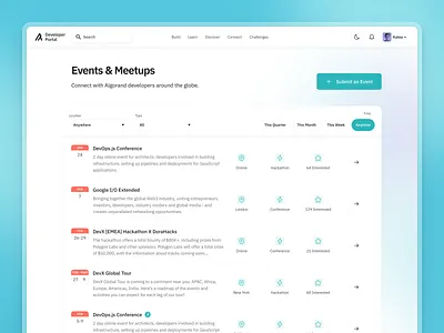 Developer Portal - Events algorand blockchain calendar coding crypto cryptocurrency defi developer event events fintech landing landing page web3