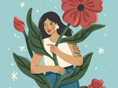 Sasha Kolesnik 4k DTIYS challenge botanical tattoo draw this in your style dtiys female portrait flower flower portrait flowers girl with flowers girl with tattoos illustration portrait procreate tattooed girl