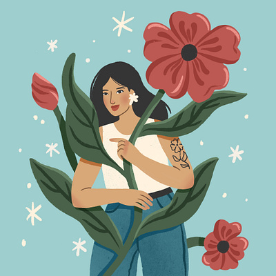 Sasha Kolesnik 4k DTIYS challenge botanical tattoo draw this in your style dtiys female portrait flower flower portrait flowers girl with flowers girl with tattoos illustration portrait procreate tattooed girl