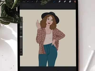 Screw You Self Doubt black hat clean background comparison trap confident girl curly hair illustration imposter syndrome isolated girl paisley shirt portrait procreate sassy girl self doubt self portrait yellow background