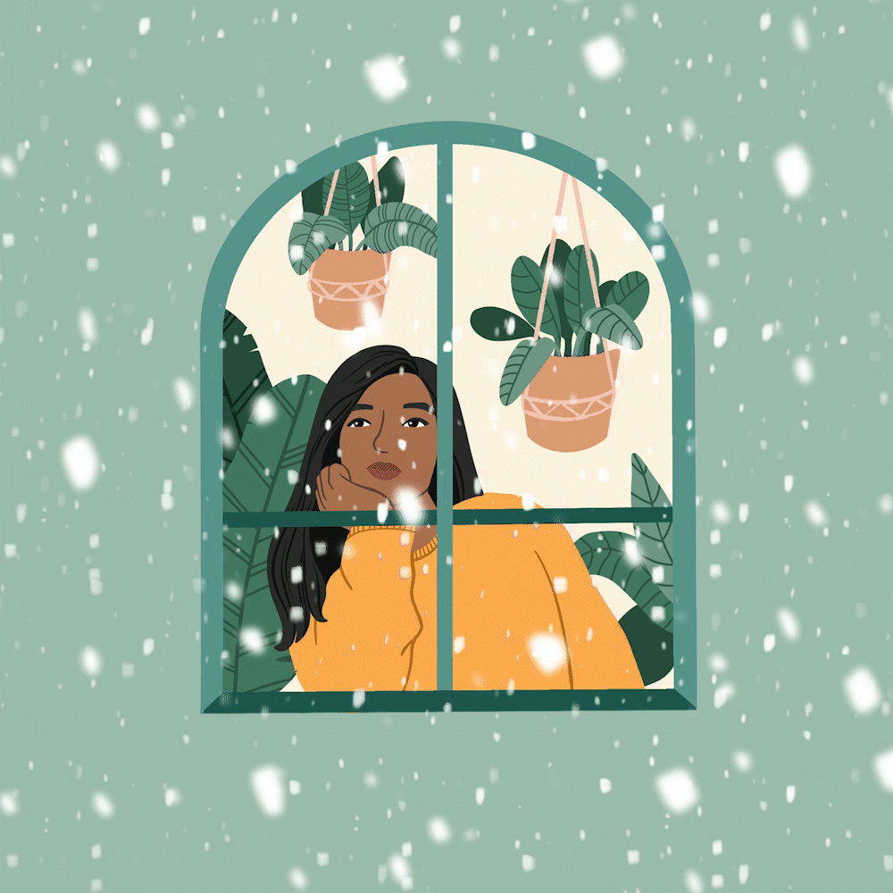 Snow Day dark haired girl girl looking out snowy window girl looking out window illustration procreate snow snow and window snow day snow fall outside window snow storm snowfall winter winter storm