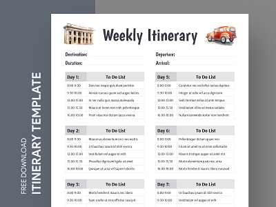 Weekly Itinerary Free Google Docs Template docs document free google docs templates free template free template google docs google google docs itinerary print printing program route schedule template templates timeline travel travel itinerary weekly weekly itinerary