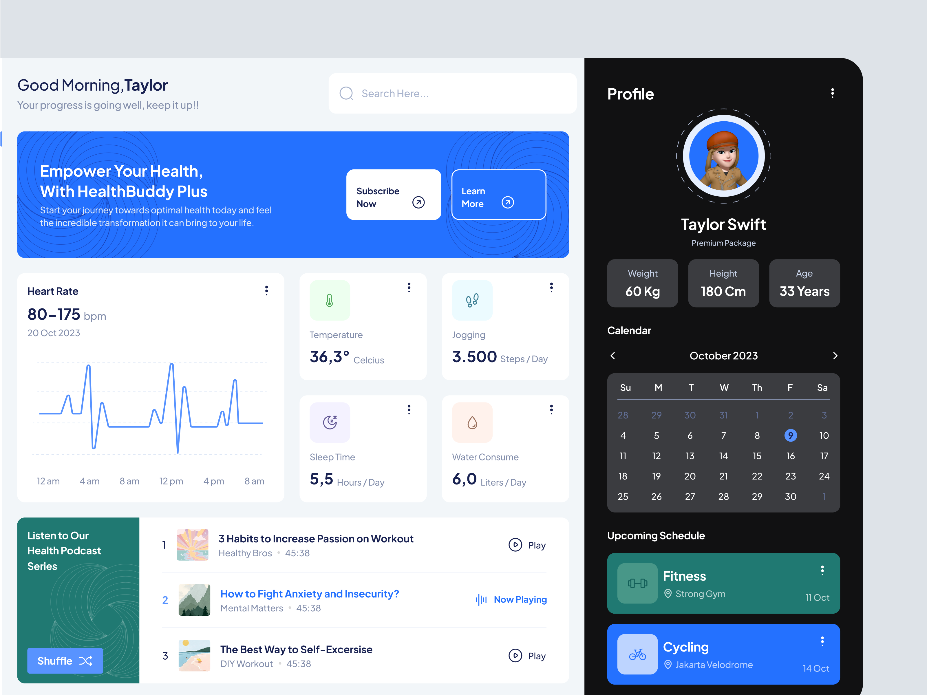 HealthBuddy - Health Monitoring Dashboard clean dashboard fitness health monitoring popular tracking training trending ui ux workout
