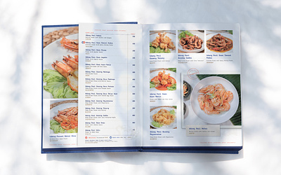 Tanjung Bira Restaurant - Menu Book blue book book design clam design fish graphic design illustration layout menu menu book menu design prawn price list restaurant sea seafood shrimp