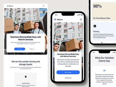 Moovin - Moving Company Website Design [Responsive] cargo company company profile corporate courier house moving landing page logistic move mover moving office relocation shipper shipping ui design web design website design