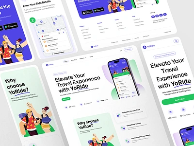 YoRide - Mobile app landing page colorful design desktop gojek grab minimalist mobile mobile website online driver online transport responsive design slabdsgn transport ui ui ux ux website