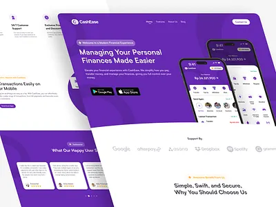 CashEase - E-wallet Landing Page Website app apps bank credit digital bank e wallet finance landing page m banking mobile mobile apps money ui ui design ux wallet web design website