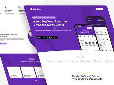 E-wallet Landing Page Website - CashEase app apps bank credit digital bank e wallet finance landing page m banking mobile mobile apps money ui ui design ux wallet web design website