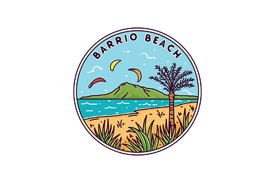 Barrio Beach adventure badge beach brand brand design brand identity branding design illustration label landscape line line art logo logo design logos monoline palm sticker vintage
