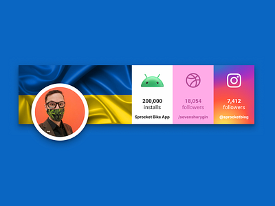 2023 LinkedIn Banner with Social Proof & Ukraine Flag ✊ android banner bicycle bike brand branding cta dribbble flag followers instagram installs linkedin profile rebrand redesign social proof sprocket ui ukraine