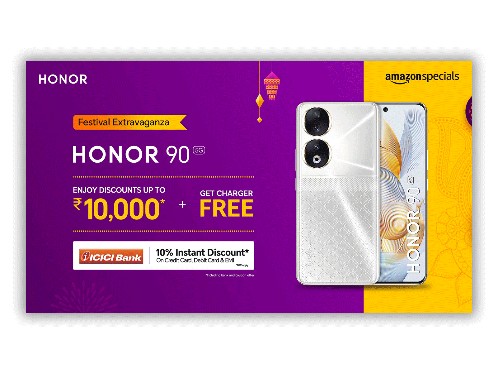 Amazon - miniTV Banner Honor 90 Mobile banner photoshop branding diwali festive dribbble illustrator logo raster yellow