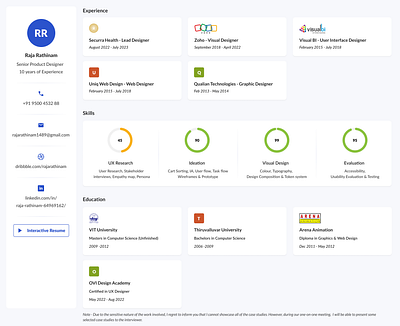 Creative Resume - Rajarathinam - Product Designer chennai creative resume dashboard resume dashboard ui product product design resume ui ux