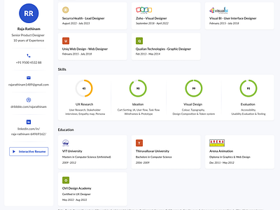Creative Resume - Rajarathinam - Product Designer chennai creative resume dashboard resume dashboard ui product product design resume ui ux