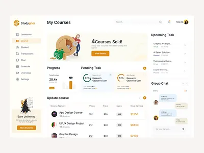 Studyghor🎓.Teacher Dashboard admin b2b branding dashboard design landingpage learning logo online course online school saas teachers panel uiux webdesign