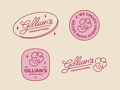 Gillian's Manufacturing affinity designer branding craft grandmother hand drawn kind line logo manufacture shine smile woman ​production