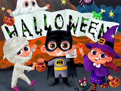 Happy Halloween art batman black cat design ghost graphic design halloween illustration jack o lantern mummy pumpkin spider splash witch