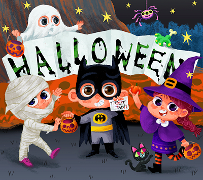 Happy Halloween art batman black cat design ghost graphic design halloween illustration jack o lantern mummy pumpkin spider splash witch