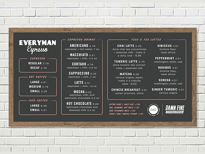 EVERYMAN ESPRESSO - Menu Design coffee design layout menu menu design wall menu