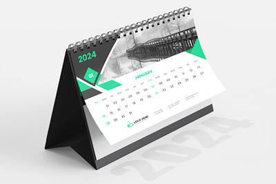 Calendar design template 2024 2024 calendar abstract business calendar corporate creative day design desk desk calendar green modern office template wall week year