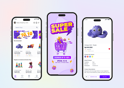 Shopping App for Toys app cart checkout children creative doll e commerce home page kids landing page market mobile promo shop shopping splash screen toy