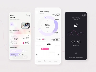 Smart Alarm App alarm app design calendar clock interface ios mobile mobile app design relax saas sleep startup statistics task management timer to do tracking ui ux wake up web design