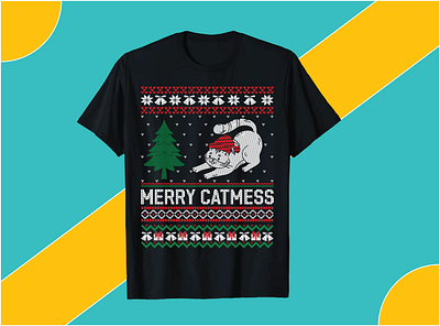 Christmas t-shirt design. cat christmas christmas t shirt christmas tree design illustration merry print retro sweater t shirt typography