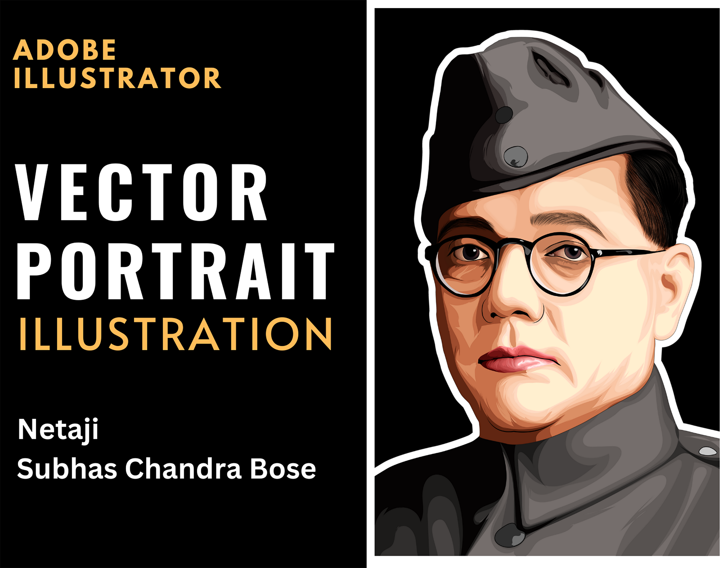 Tribute to Netaji: Vector Art Portraying Subhas Chandra Bose adobe illustrator cartoon digital art dribbble portfolio freedom fighter graphic design illustration legecy line art netaji portrait illustration portrait painting subhas chandra bose sumitvectorart tribute vector vector art vector portrait