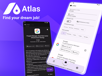 Atlas job board - PlayStore 3d affinity designer android app app icon app logo app store blender design illustration job board job portal logo material3 mobile playstore ui